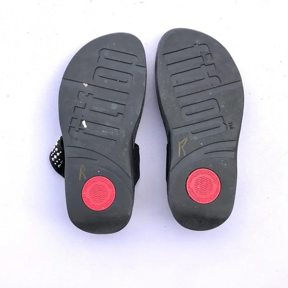Fitflop Black Suede Thong Sandals Studs Rhinestones Sz 5 - Picture 6 of 7